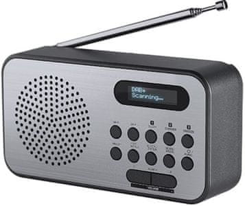 rádioprijímač thomson RT225DAB vstavaný reproduktor dab plus fm tuner predný lcd dipslej teleskopická anténa automatické ladenie prevádzka aj na batérie