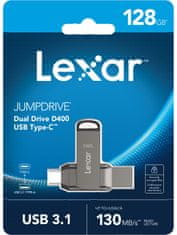 LEXAR flash disk 128GB - JumpDrive D400 Dual USB-C & USB-A 3.1 (čítanie až 130MB/s)