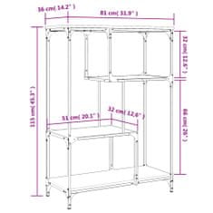 Vidaxl Knižnica dymový dub 81x36x115 cm kompozitné drevo a oceľ