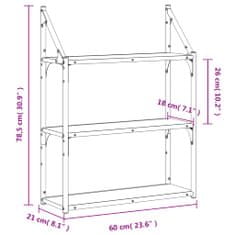 Vidaxl 3-posch. nástenná polica dymový dub 60x21x78,5 cm kompoz. drevo