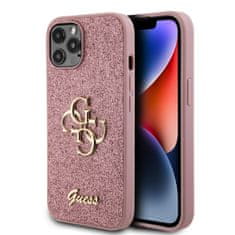 Guess  PU pevný zadný kryt s kovovým logom 4G a trblietkami pre iPhone 12 - 12 Pro Pink