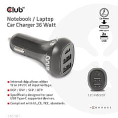 Club 3D Auto nabíjačka pre Notebooky 36 W, 3 porty (2xUSB-A + USB-C) CAC-1921