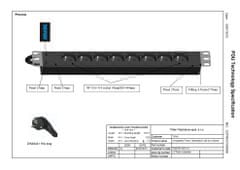 Triton Rozvodný panel 19“ 1U; 8 x zásuvka podľa DIN, max. 16 A; kábel 3 x 1,5 mm, 2 m + zástrčka univerzál CZ-DE, max.