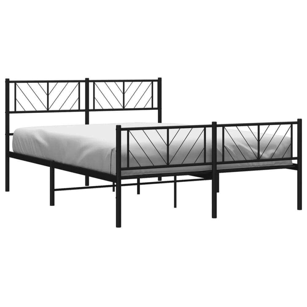 Vidaxl Kovový rám postele s čelom a podnožkou čierny 135x190 cm