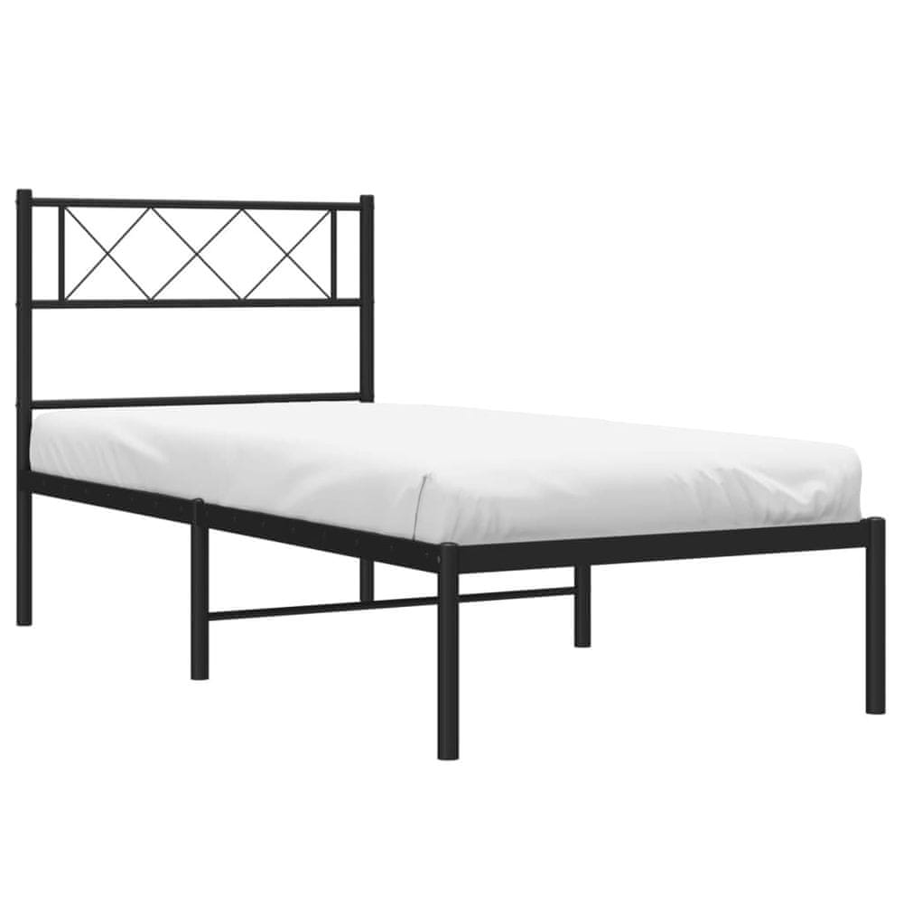 Vidaxl Kovový rám postele s čelom čierny 90x200 cm