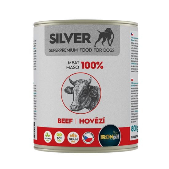 IRONpet Silver Dog Hovädzie 100% mäsa, konzerva 800 g