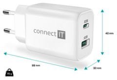 Connect IT Wanderer2 GaN nabíjací adaptér 1×USB-C + 1xUSB-A, 33W PD, biely (CWC-2080-WH)