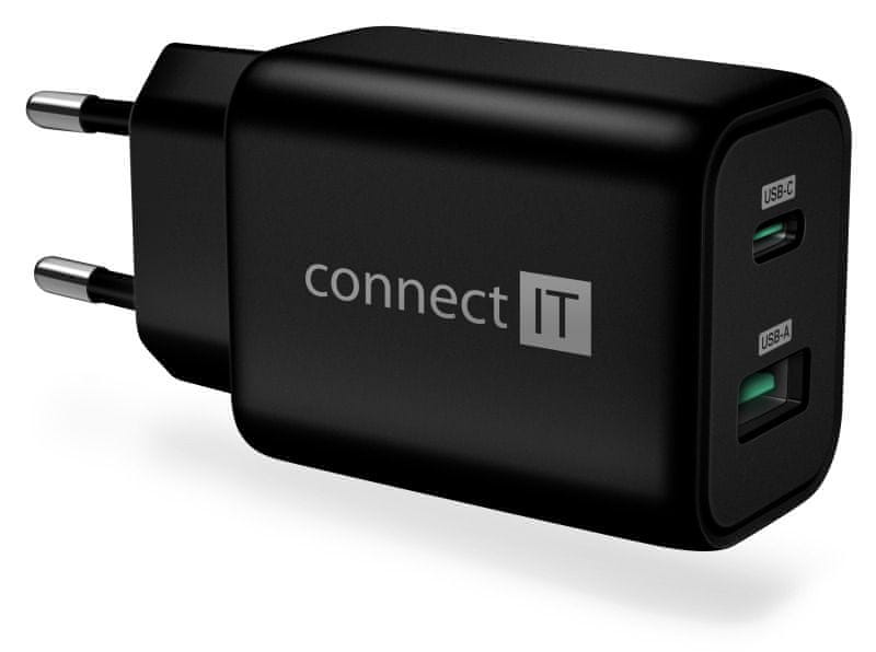 Connect IT Wanderer2 GaN nabíjací adaptér 1×USB-C + 1xUSB-A, 33W PD, čierny (CWC-2080-BK)