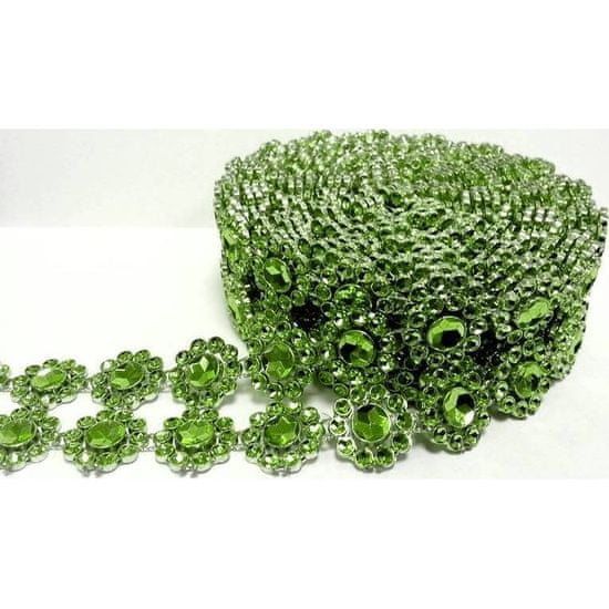 Diamantový pás plastový kvetinový zelený (3 cm × 3 m) 6025