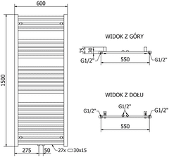 Mexen Hades, vykurovacie teleso 1500x600 mm, 641 W, chrómová, W104-1500-600-00-01