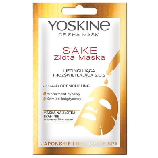 shumee Geisha Mask Saké liftingová a rozjasňujúca maska na zlatej látke SOS 20ml