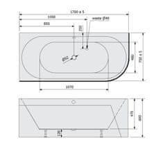 POLYSAN VIVA L MONOLITH asymetrická vaňa 170x75x60cm, biela 70119M - Polysan