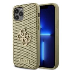 Guess Zadný kryt PU Perforated 4G Glitter Metal Logo pre iPhone 12/12 Pro Gold