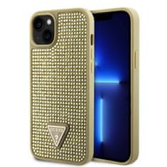 Guess Zadný kryt Rhinestones Triangle Metal Logo pre iPhone 15 Gold