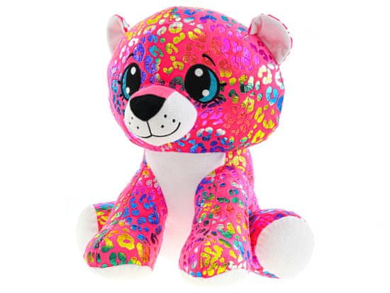 Mikro Trading Leopard Rainbow Star Sparkle plyšový farebný 35 cm na sedenie