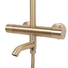 REA Sprchový set s termostatom Lungo zlatý - vaňová batéria, dažďová a ručná sprcha
