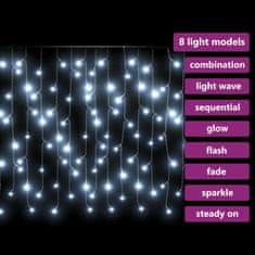 Vidaxl LED svetelný záves cencúle 10 m 400 LED studená biela 8 funkcií