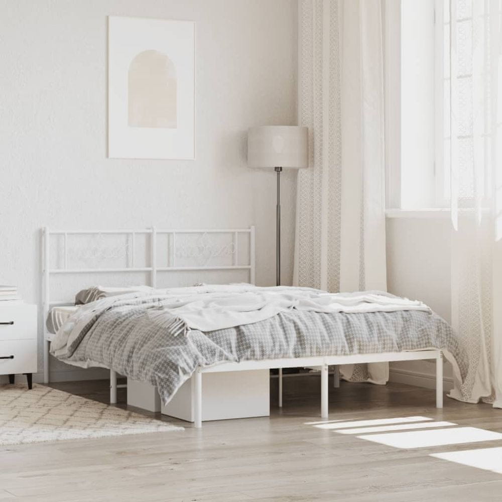 Petromila vidaXL Kovový rám postele s čelom biely 160x200 cm