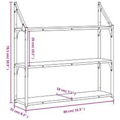 Vidaxl 3-posch. nástenná polica hnedý dub 80x21x78,5 cm kompoz. drevo