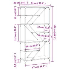 Vidaxl Knižnica dymový dub 91x36x176 cm kompozitné drevo a oceľ