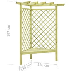 Vidaxl Rohová pergola s lavičkou 130x130x197 cm, impregnovaná borovica