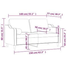 Petromila vidaXL 2-miestna pohovka s vankúšikmi svetložltá 140 cm látka