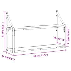 Vidaxl 2-posch. nástenná polica dymový dub 80x21x51 cm kompozit. drevo