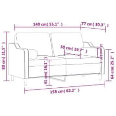 Petromila vidaXL 2-miestna pohovka s vankúšmi hnedá 140 cm látka