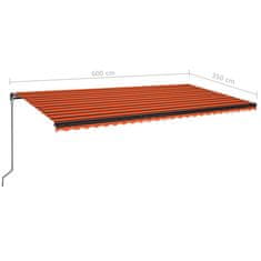 Vidaxl Ručne zaťahovacia markíza 600x350 cm oranžová a hnedá