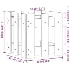 Vidaxl Záhradný kvetináč s dizajnom plotu biely 30x30x30 cm borovica