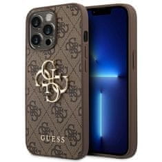 Guess Puzdro Guess 4G z saffiano kože pre iPhone 14 Pro s kovovým logom - Hnedé