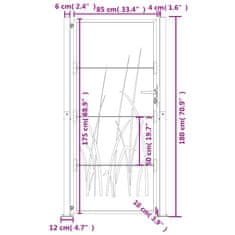 Vidaxl Záhradná brána antracitová 105x180 cm oceľ dizajn trávy