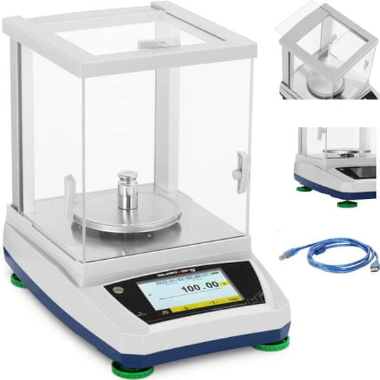 shumee Laboratórna analytická váha so skleneným krytom a dotykovým LCD panelom 600 g / 0,01 g