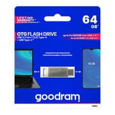 shumee Pendrive 64GB, dva USB 3.2 + USB-C OTG ODA3 konektory, strieborný