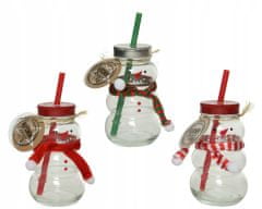 Kaemingk Vianočná sklenená nádoba na nápoje so snehuliakom 7,5 x 12,5 cm 1ks