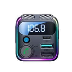 Joyroom JR-CCB01 Bluetooth FM Transmitter autonabíjačka 2x USB / USB-C 48W, čierna