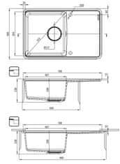 Deante Momi, 1-komorový granitový drez 780x500x230 mm s úsporným sifónom, grafitová metalíza, DEA-ZKM_G113