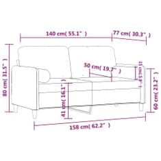 Petromila vidaXL 2-miestna pohovka s vankúšmi svetlosivá 140 cm zamat