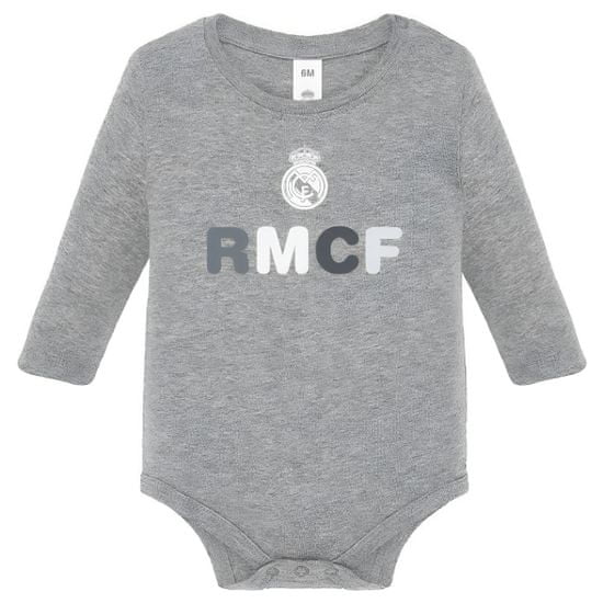 FAN SHOP SLOVAKIA Dojčenské body Real Madrid FC, šedé, dlhé, 100% bavlna