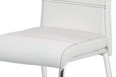 Autronic Moderná jedálenská stolička Jídelní židle, potah bílá ekokůže, černé prošití, kovová čtyřnohá chromovaná pod (HC-484 WT)
