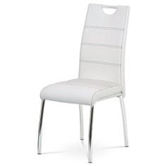 Autronic Moderná jedálenská stolička Jídelní židle, potah bílá ekokůže, černé prošití, kovová čtyřnohá chromovaná pod (HC-484 WT)