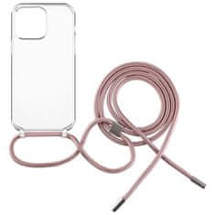 FIXED Kryt na mobil Pure Neck s růžovou šňůrkou na krk na Apple iPhone 14 Pro Max - průhledný