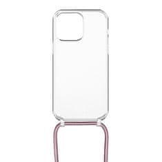 FIXED Kryt na mobil Pure Neck s růžovou šňůrkou na krk na Apple iPhone 13 Pro - průhledný