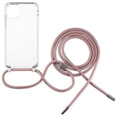 FIXED Kryt na mobil Pure Neck s růžovou šňůrkou na krk na Apple iPhone 11 - průhledný