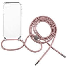 FIXED Kryt na mobil Pure Neck s růžovou šňůrkou na krk na Apple iPhone 7/ 8/ SE (2020/ 2022) - průhledný