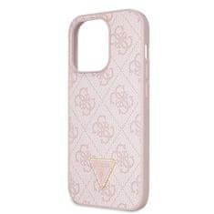 Guess Kryt na mobil 4G Strass Triangle Metal Logo + Crossbody Popruh na Apple iPhone 15 Pro - růžový