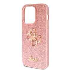 Guess Kryt na mobil Fixed Glitter 4G Metal Logo na Apple iPhone 15 Pro - růžový