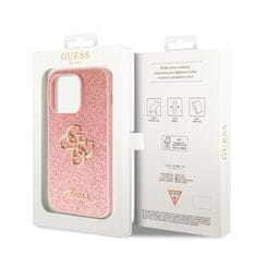 Guess Kryt na mobil Fixed Glitter 4G Metal Logo na Apple iPhone 15 Pro - růžový