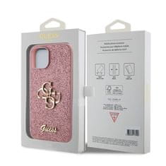 Guess Kryt na mobil Fixed Glitter 4G Metal Logo na Apple iPhone 15 - růžový