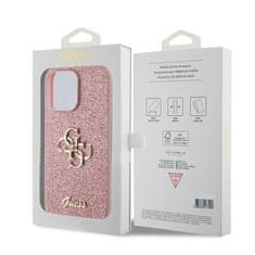 Guess Kryt na mobil Fixed Glitter 4G Metal Logo na Apple iPhone 15 Pro Max - růžový